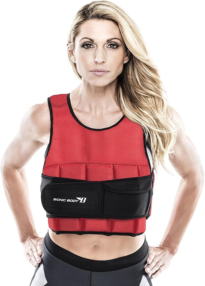 Bionic Body Adjustable 10-lb and 15-lb Weighted Vest with Removable Weights for Personalized Strength Training Home Gym and Cardio Exercise Workout