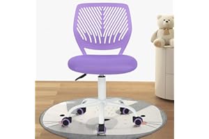 FurnitureR Purple Armless Desk Chair, Ergonomic Swivel Study Chair with Mesh Seat & Rolling Wheels, Lightweight Cute Task Chair for Creating a Cozy & Inspiring Kids’ Study Space — A Lovely Gift Choice