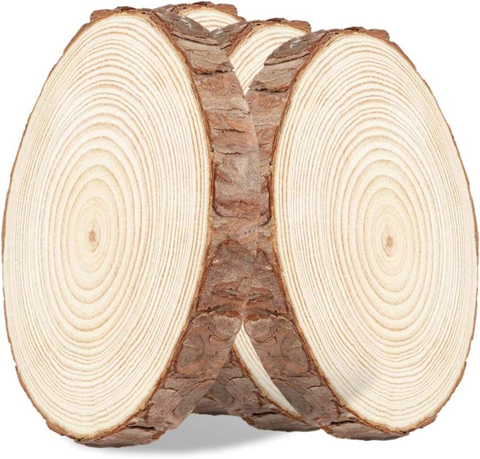 6 Pcs / 7-8 Inches Unfinished Wood Slices, WOODOUT Natural Round Rustic Woods Slices Pine Wood Coasters for Weddings Decoration Christmas Ornaments DIY Crafts