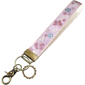 EDIBOGIA Boho Vintage Embroidered Floral plant Wristlet Keychain for Women | Cute Lanyard&Antique Brass Clasp, Lightweight Ha