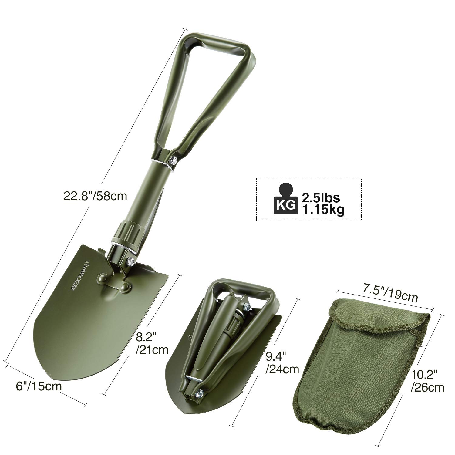 REDCAMP Military Folding Camping Shovel，High Carbon Steel Entrenching
