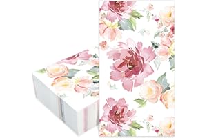 FAIROOTH 50 PCS Floral Paper Napkins Watercolor Flower Guest Napkins 3-Ply Disposable Dinner Napkins Decorative Paper Hand Towels for Wedding Bridal Baby Shower Tea Party Birthday, 4.3 x 7.9 Inch