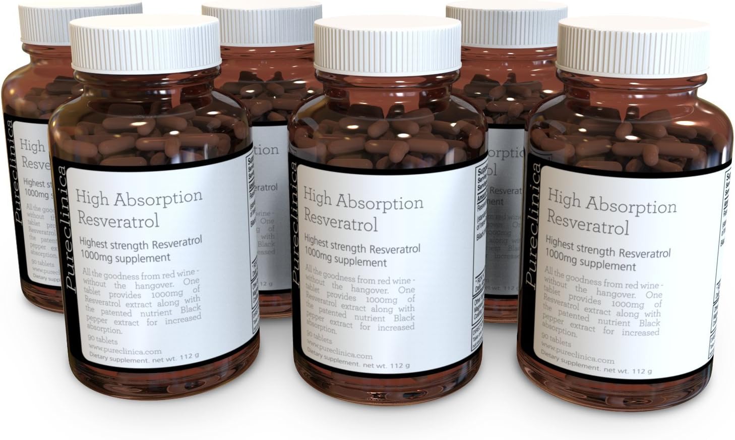 1000mg Resveratrol x 540 Tablets (6 Bottles of 90-18 Months Supply) with Black Pepper Extract, 90 count (Pack of 6)
