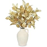 Arborus 18" Artificial Fall Eonymus Leaves Bundles with Flower Seeds Branches for Autumn Decor, Fake Leaves Bunches with Stems for Wedding Party Centerpieces, Floral Arrangements, Yellow & Set of 3