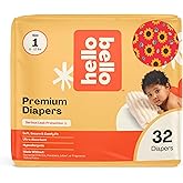Hello Bello Diapers, Size 1 (8-12 lbs) Flower Child, 32 Count of Premium Disposable Baby Diapers, Hypoallergenic with Soft, Cloth-Like Feel