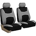 FH Group Front Set Cloth Car Seat Covers for Low Back Seats with Removable Headrest, Universal Fit, Airbag Compatible Seat Cover for SUV, Sedan, Van Gray/Black