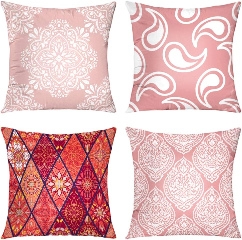 Suesoso Decorative Pillows Case,4 Pillow Set,Pink and White