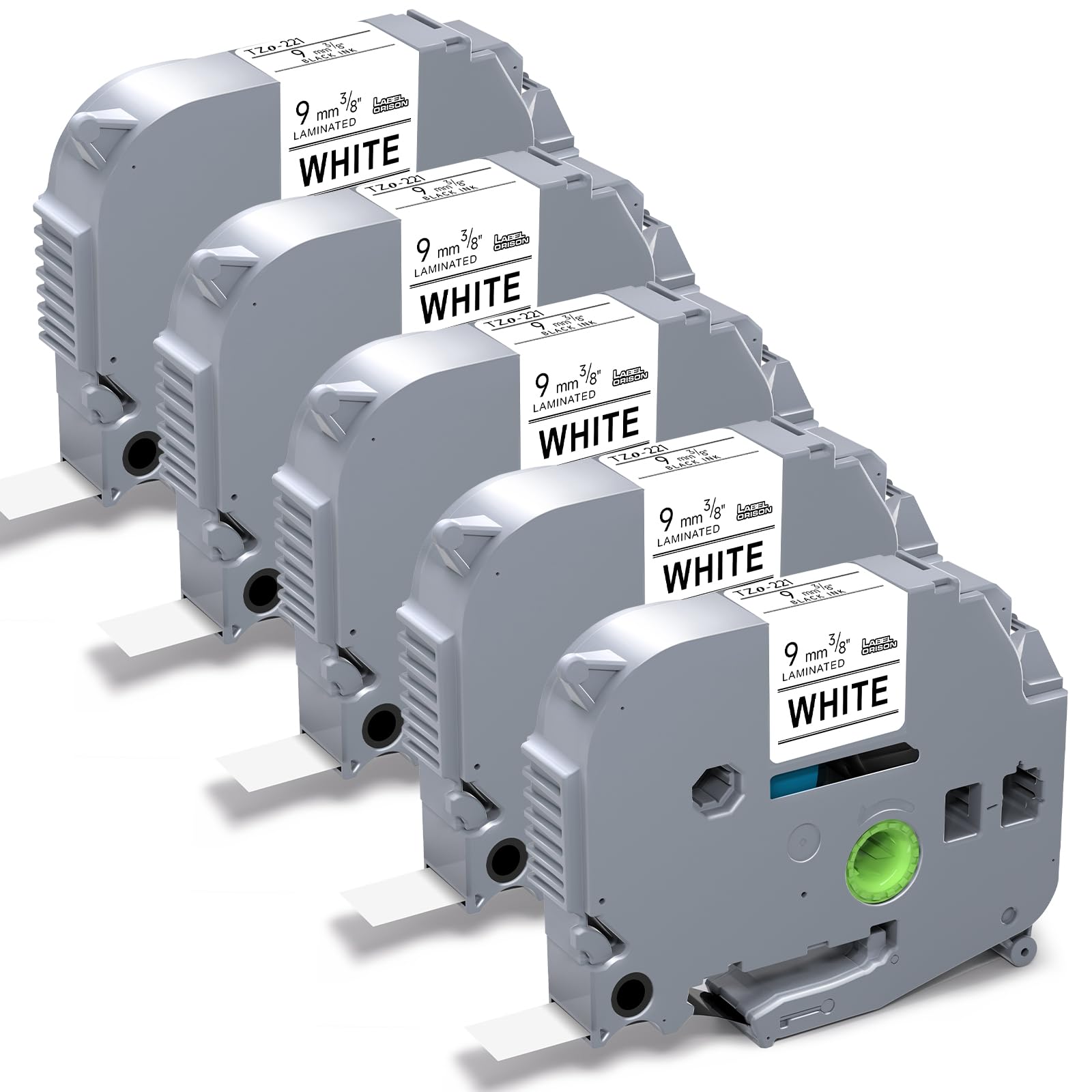 Label Orison TZe 221 Label Tape Compatible with Brother P-Touch Label Tapes Black on White 9mm x 8m Laminated Labels for P-Touch H101C H110 H105, 5-Pack