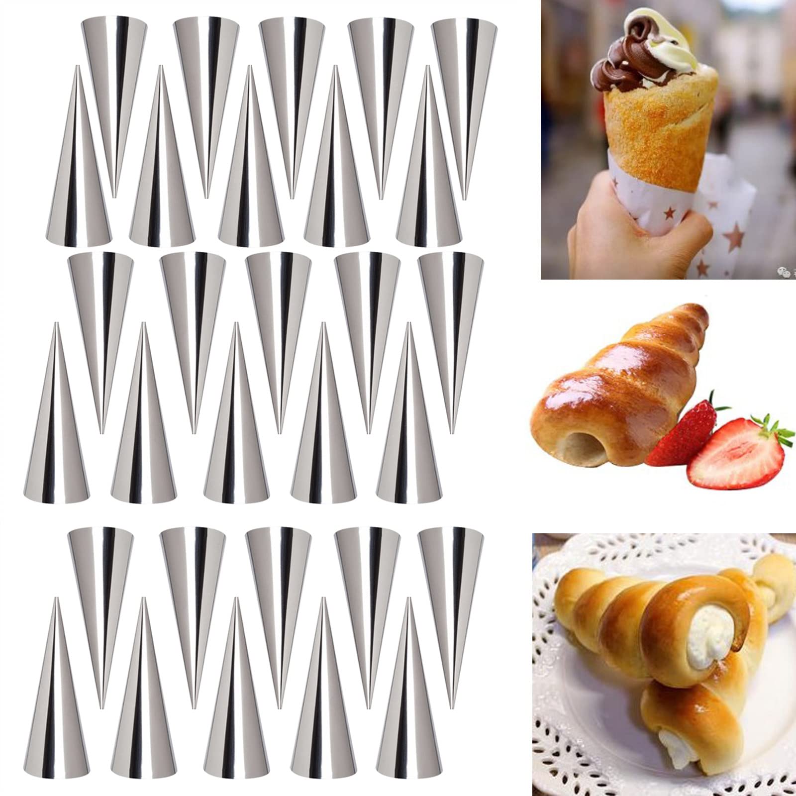 Joyeee 30 Pack Non-stick Large Cream Horn Molds, 5" Stainless Steel Mold for DIY Cooking, Danish Pastry, Lady Lock Form, Croissant, Ice Cream Egg Roll