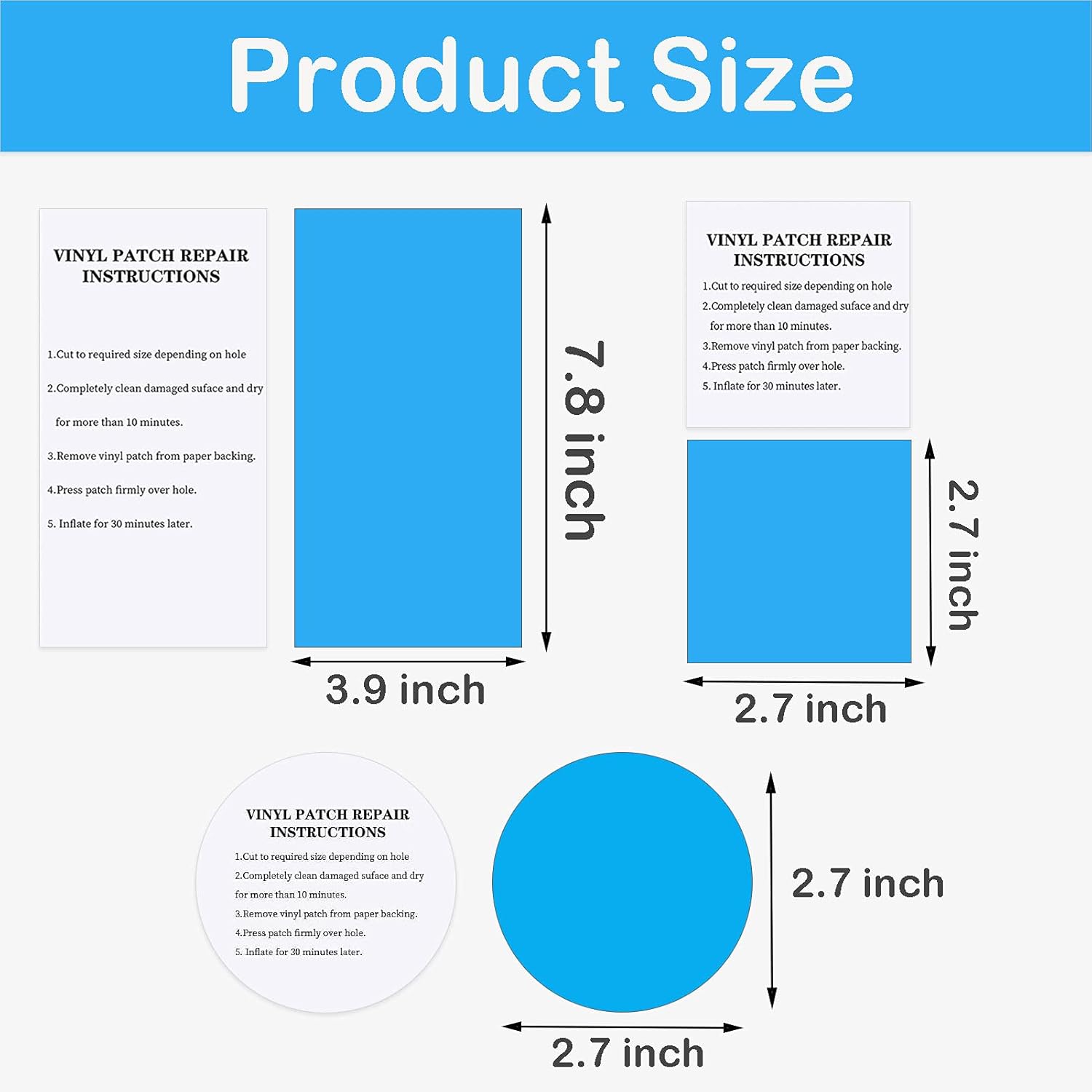 ASMPIO 30 Pieces Vinyl Pool Patch, Self-Adhesive PVC Repair Patches for Swimming Pools, Inflatable Boats, Air Bed, Raft Kayak, Blue : Garden & Outdoor