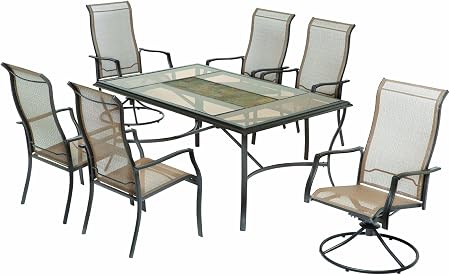 Amazon Com Bji Patio Outlet Patio Dining Set 7 Piece Glass Top Table Outdoor And Patio Furniture Sets Garden Outdoor