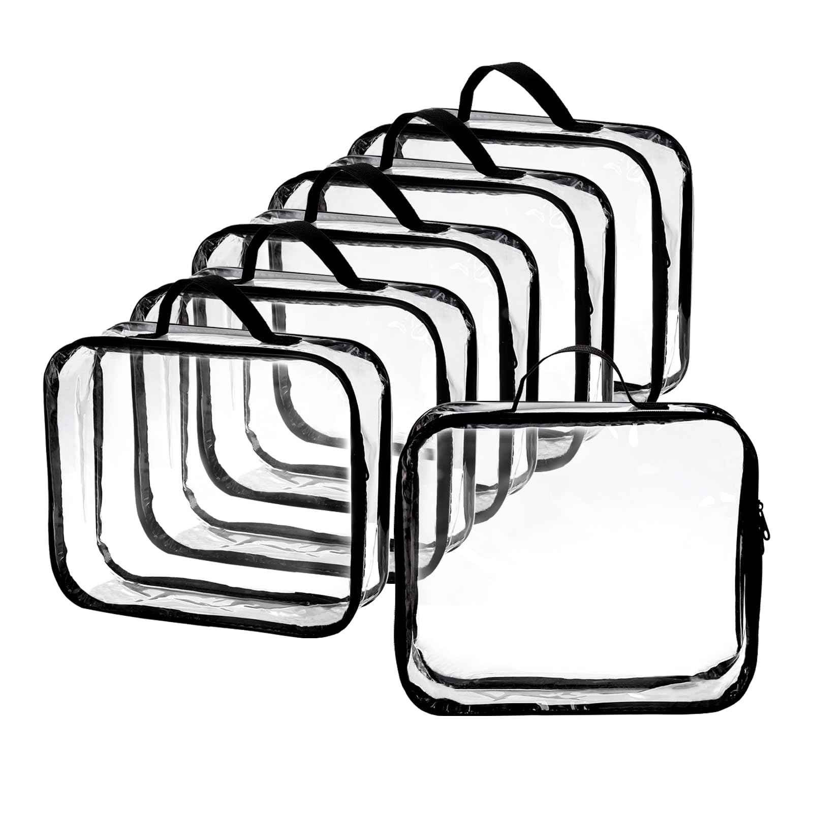 Photo 1 of Fasmov 6 Pack Large Clear Travel Packing Cube, See-Through PVC Organizer, Vinyl Zippered Storage Bags Multipurpose Pouch with Handle for Suitcase Pants, Cashmere, Sweaters Shirts Dress Storage