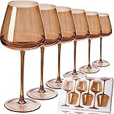JOVGANK Amber Wine Glasses Set of 6, Hand Blown Large Colored Wine Glass 18Oz, Lead-Free Premium Crystal Long Stem Brown and Thanksgiving Wine Glass, Valentine's Day and New Year Gifts