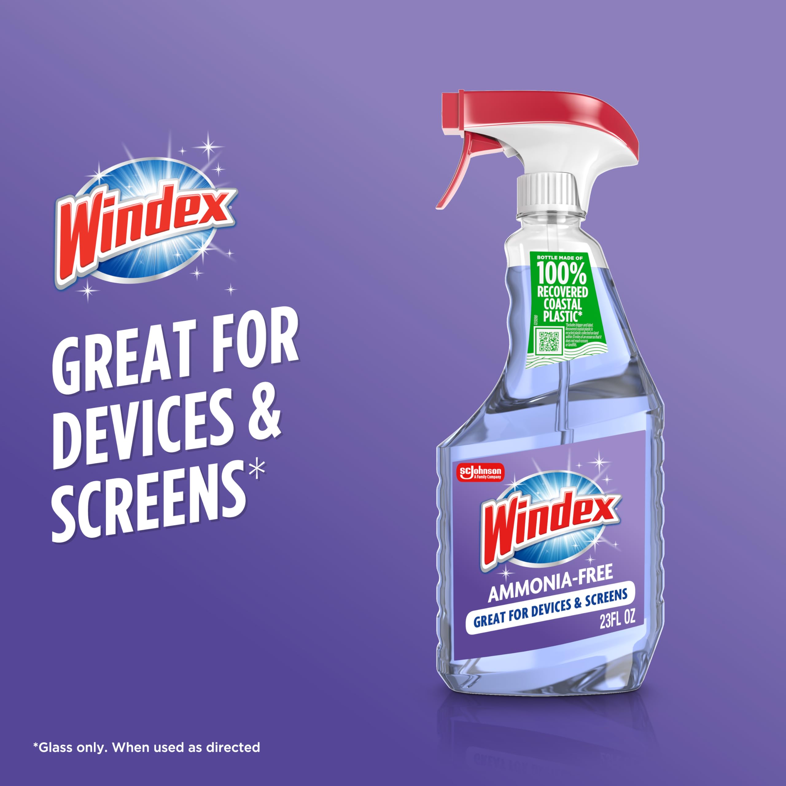 Windex Glass and Window Cleaner Spray Bottle, Ammonia Free, Packaging Designed to Prevent Leakage and Breaking, Surface Cleaning Spray, Crystal Rain Scent, 23 Fl Oz