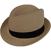 Kids Straw Fedora Panama Hat Toddler Short Brim Summer Sun Beach Cap Western Trilby Derby Jazz Hat for Boys Girls 2-8 Yrs
