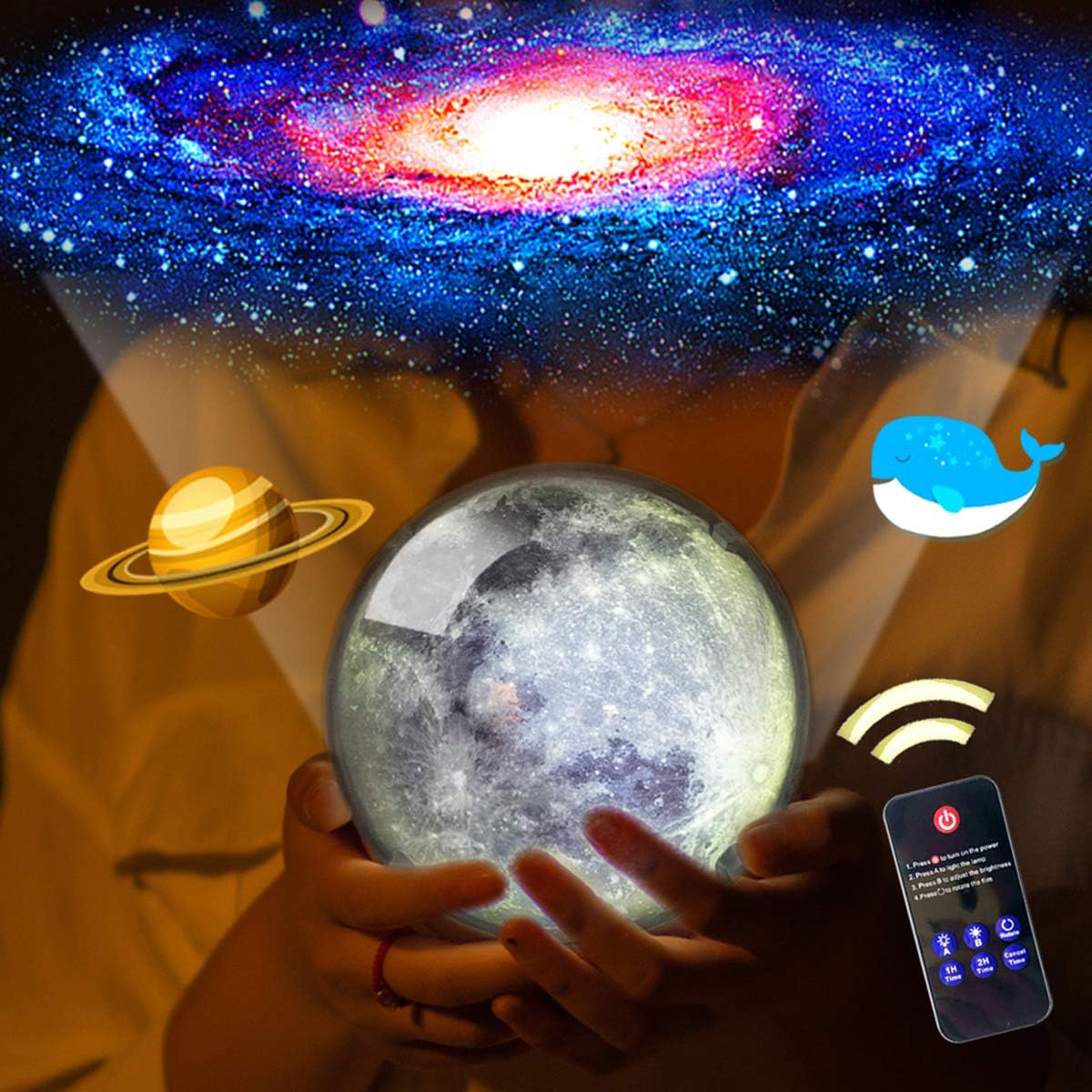 Star Projector for Kids,Moon Night Light with LED Timer 360 Degree Rotation Night Lighting lamp for Baby’s Bedroom Best Gifts Slippers for Baby Girls Boys (Moon Remote)
