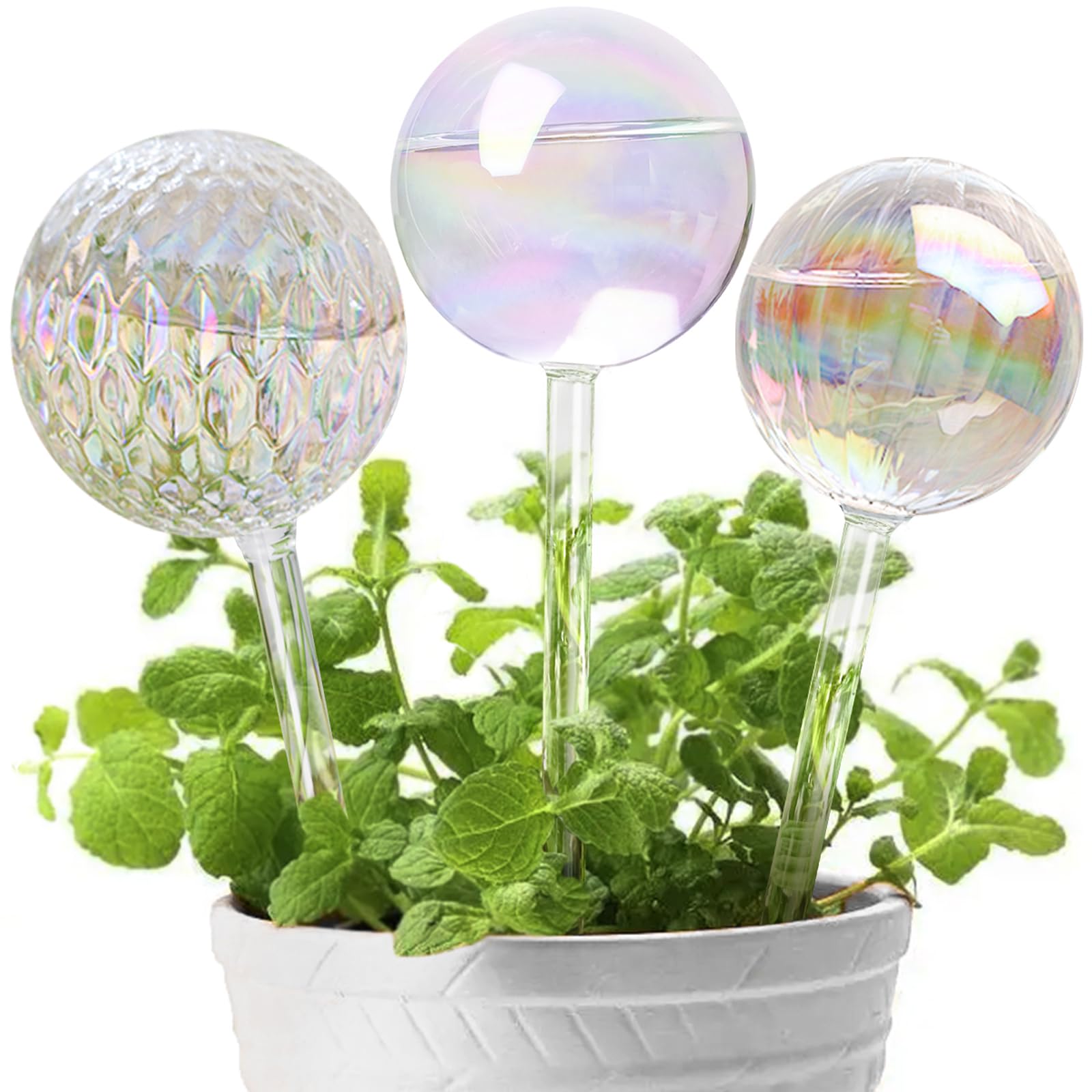 E-feilai ‌Glass Self-Watering Globes - Plant Watering Spikes for Outdoor Garden & Indoor Houseplants, 6 Pack Slow-Release Watering Dripper System, Prevents Over/Under Watering‌