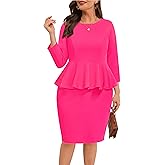 Pinup Fashion Business Dresses for Woman Plus Size - Church Work Office Peplum Pencil Boat Neck Knee Length Dress