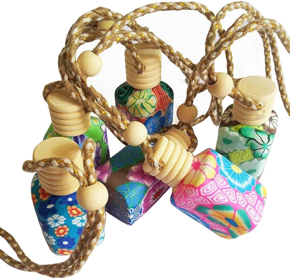 hscd1976 Flower Printing Hanging Car Air Freshener Perfume Diffuser Empty Fragrance Bottle Random Color