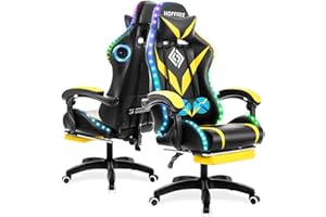 VANSPACE Massage Gaming Chair with Bluetooth Speakers and RGB LED Lights Ergonomic Computer Gaming Chair with Footrest Music Video Game Chair High Back with Lumbar Support Yellow and Black