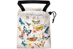 GEGEPINK Car Trash Bag Hanging Back of Seat Waterproof Small Cute Printed One-Handed Strap Drawstring Garbage Bags for Car-Butterfly Wildflower