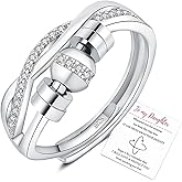 HEEYA Anxiety Rings for Women,Sterling Silver Plated Rings to my daughter,Adjustable Spinner Ring with Ball Bead,Anxiety Fidget Ring for Women,Thumb Jewelry for Birthday,Christmas with Gift Card