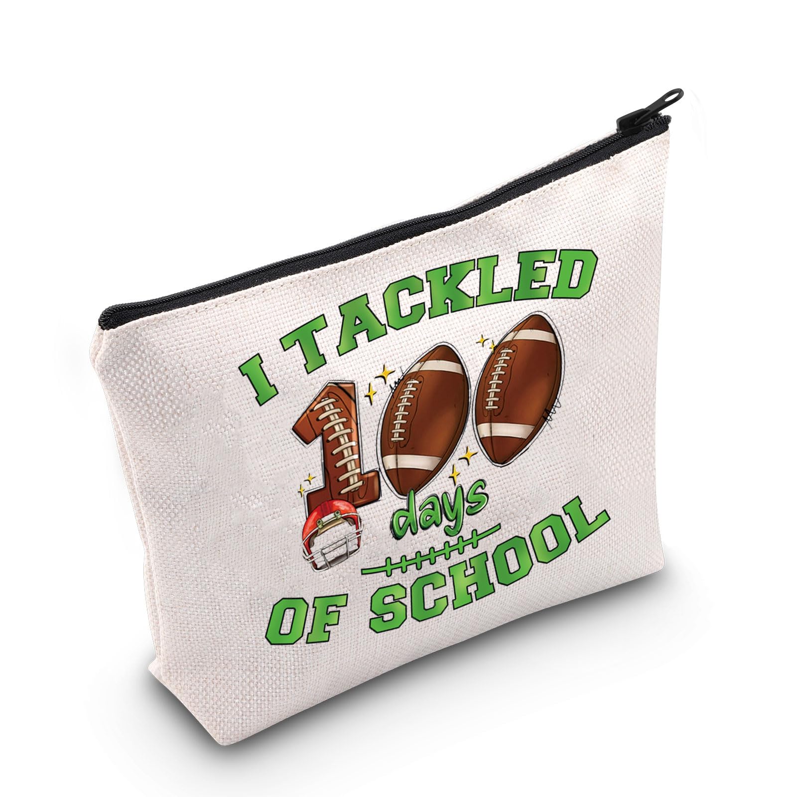 Football Makeup Bag Football Lover Gifts I Tackled 100 Days Football Player Zipper Bag (Tackled UK)