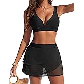 Hanna Nikole Womens High Waisted Bikini Sets, Modest Tummy Control Swimsuits, 2 Piece Bathing Suits Mesh Swim Skirt