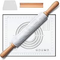 Tera Marble Rolling Pin Set with Handles Silicone Mat Wooden Cradle 10-inch Roller White