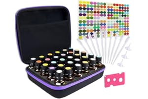 TUZAZO Essential Oils Storage, Essential Oils Carrying case for 30 Bottles 5ml 10ml 15ml, Hard Shell Shockproof, Come with Bottle Opener, Bottle Cap Labels (Black&Purple)
