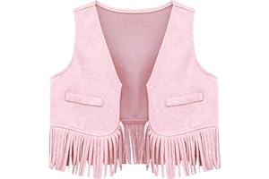 renvena Baby Boys Cowboy Suede Vest Open Front Fringe Tassels Dressy Waistcoat for Birthday Party