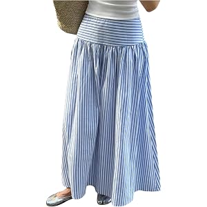 Milumia Women's Striped Maxi High Waisted Ruffle Hem Flowy A Line Skirts | Long Swing, Pleated, Flared, Beach Vacation Outfit