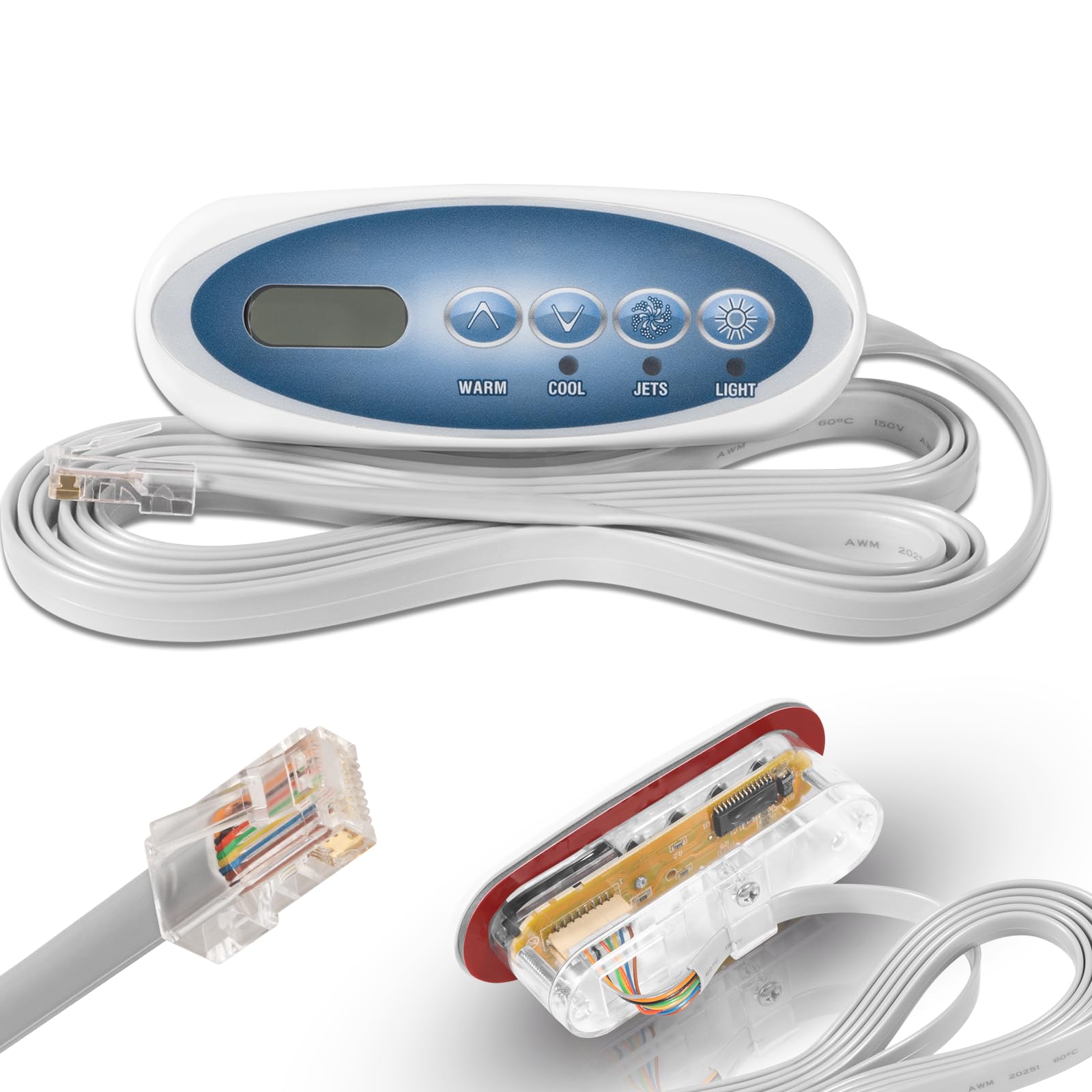 Photo 1 of Bzumperyz 53238 Mini Oval Topside Control Panel Compatible with Balboa Heat Jacket System, 4 Buttons, 7-feet Cord with Phone Jack Connector