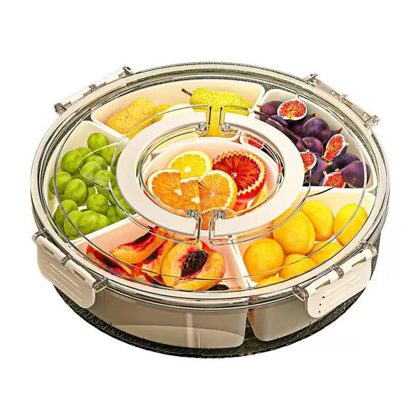Photo 1 of Fuukou Divided Serving Tray with Lid and Handle,Portable Divided Snackle Box Container 6 Compartments,Clear Lazy Susan Organizer and Fridge Storage Container for Candy,Nuts,Fruits,Snacks and Veggie
