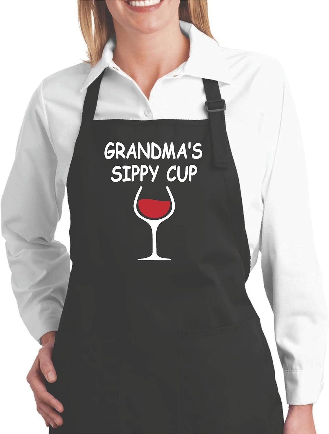 DKISEE Funny Aprons, Grandma's Sippy Cup Gift for Grandma Wine Lover