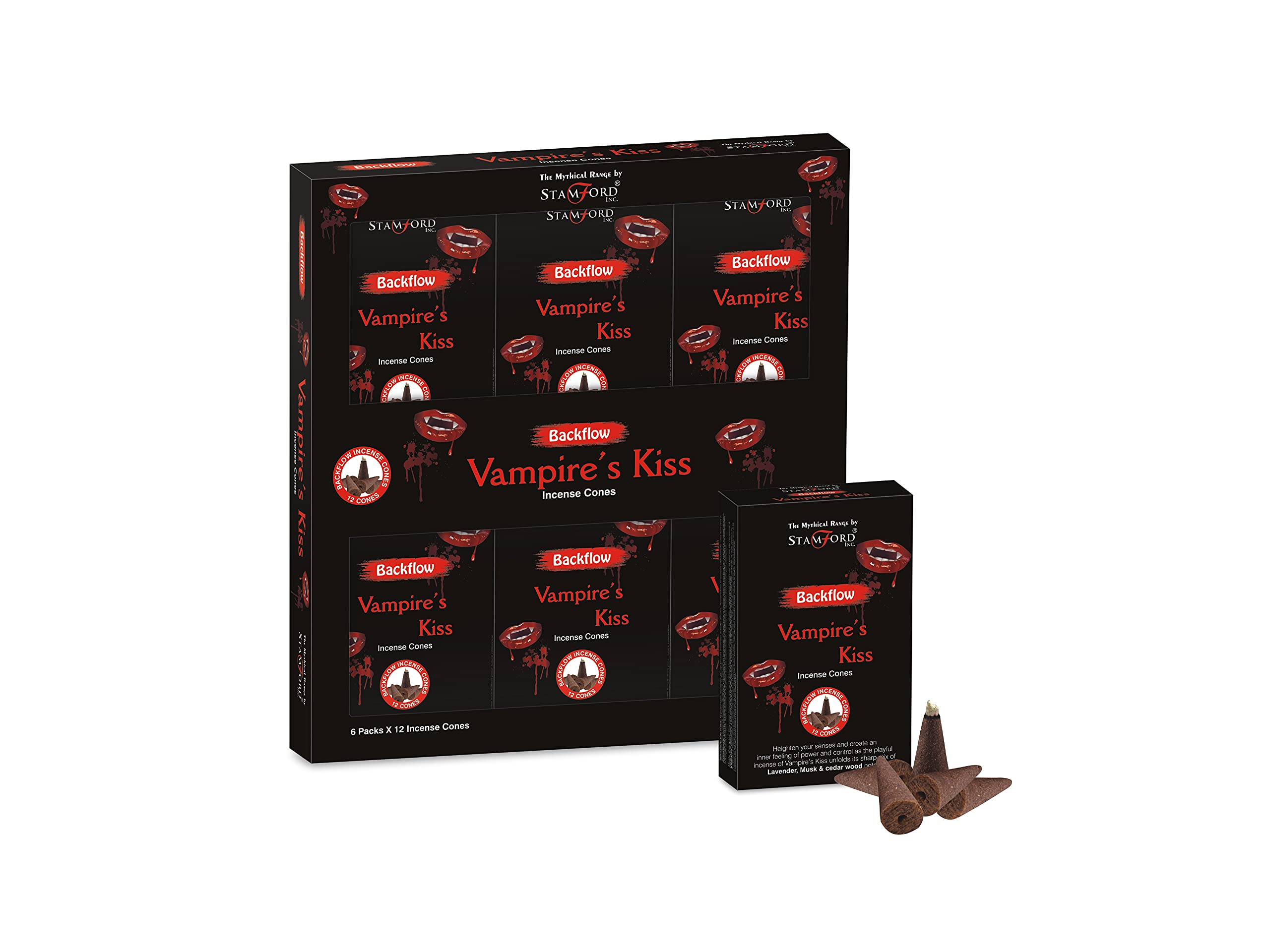 Stamford London 37484 Vampire Kiss Incense Backflow Cones, 12 Cones x 6 Packs, Black — image 1
