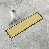 Neodrain 12-Inch Gold Linear Shower Drain, 2-in-1 Flat & Tile Insert Cover, Stainless Steel Linear Drain, Brushed Brass Rectangle Shower Floor Drain with Hair Strainer, Watermark&CUPC Certified