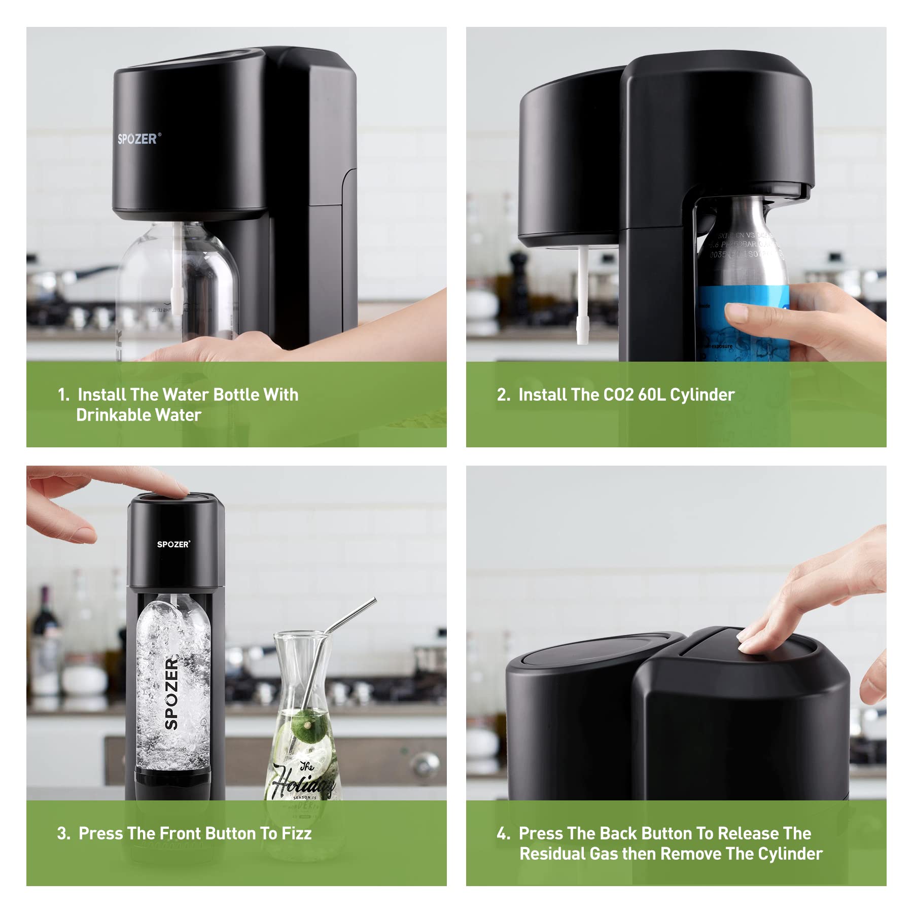 Sparkling Water Maker, Soda Maker with 1L Carbonating Bottle, Fizzy Water Maker, Compatible with All Screw-in 60L CO2 Cylinders (NOT Included)