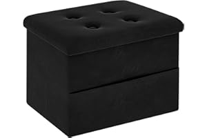 Zoes Homeware Small Storage Ottoman Foot Rest, Velvet Ottoman with Storage and Side Pocket, Black Foot Rest for Couch, Foldable Footstool for Chair, Living Room&Dorm, 16"x12"x12"