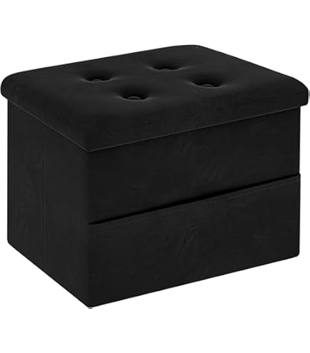 Amazon Small Black Leather Footstool Folding Ottoman Storage