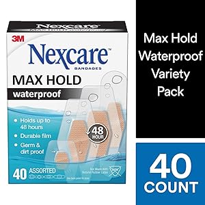 Nexcare Max Hold Waterproof Bandages, Hypoallergenic, Stays On Up to 48 Hours, Clear, 40 Bandages, Assorted Sizes