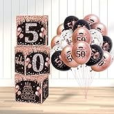 50th Birthday Decorations Boxes for Women-3pcs 50th Black and Rose Gold Boxes and 15pcs Balloons,Black and Rose Gold Birthday Decorations for Fifty Years Old Cardboard Box Party Supplies