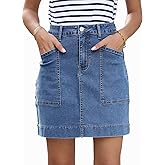 Sidefeel Women's Jean Skirt High Waisted Stretch Casual Summer Zimbaplatinum Denim Skirt with Pockets