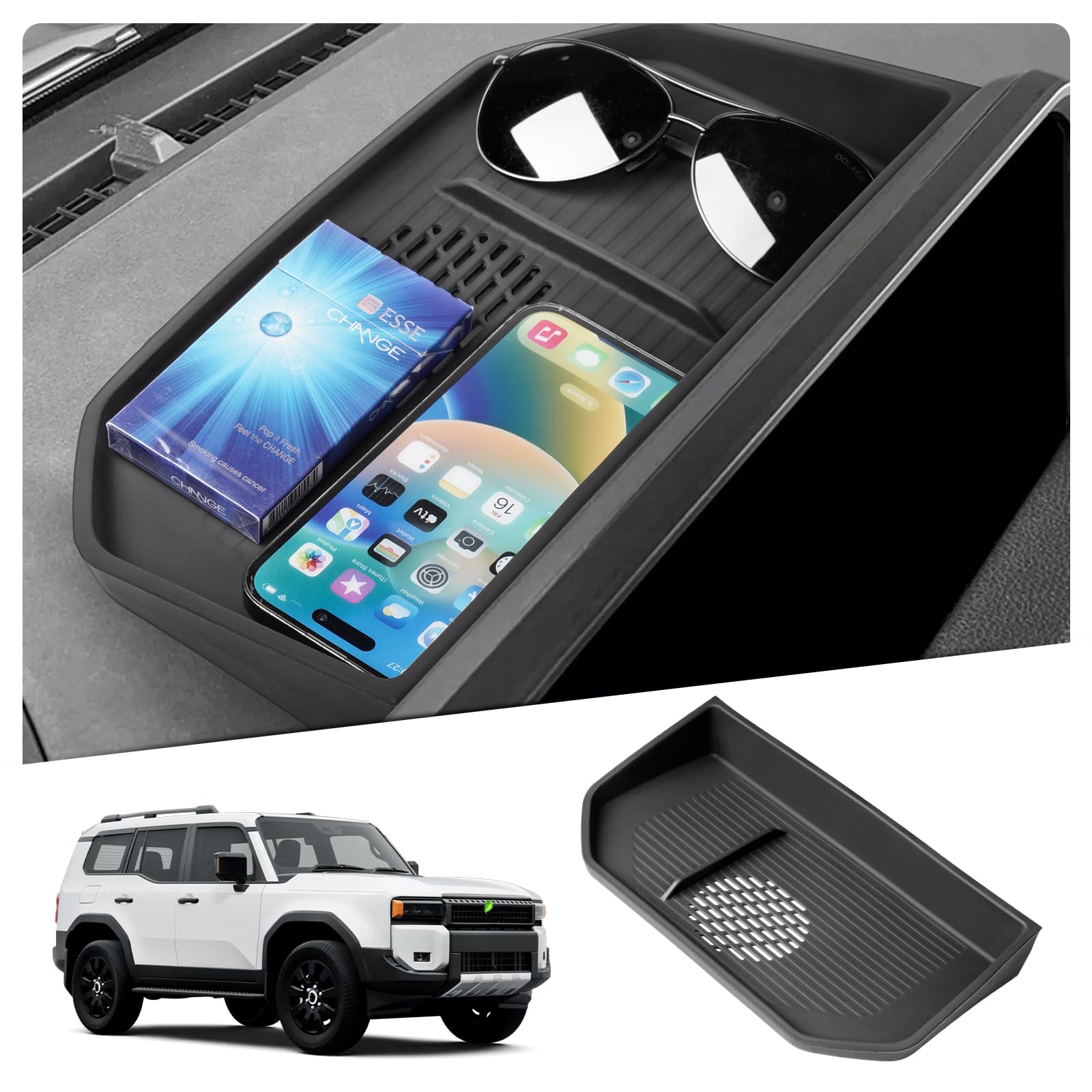 Photo 1 of FIILINES Dashboard Storage Tray for Toyota Land Cruiser Prado 2024 2025, Dash Center Console Organizer Interior Accessories Black