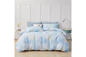 SAPHREAS Blue Tropical Palm Leaf Duvet Cover Set Full Size 3pcs 100% Cotton Botanical Leaves Bedding Comforter Cover Set 1 Duvet Cover 2 Pillow Shams, Comforter Not Included
