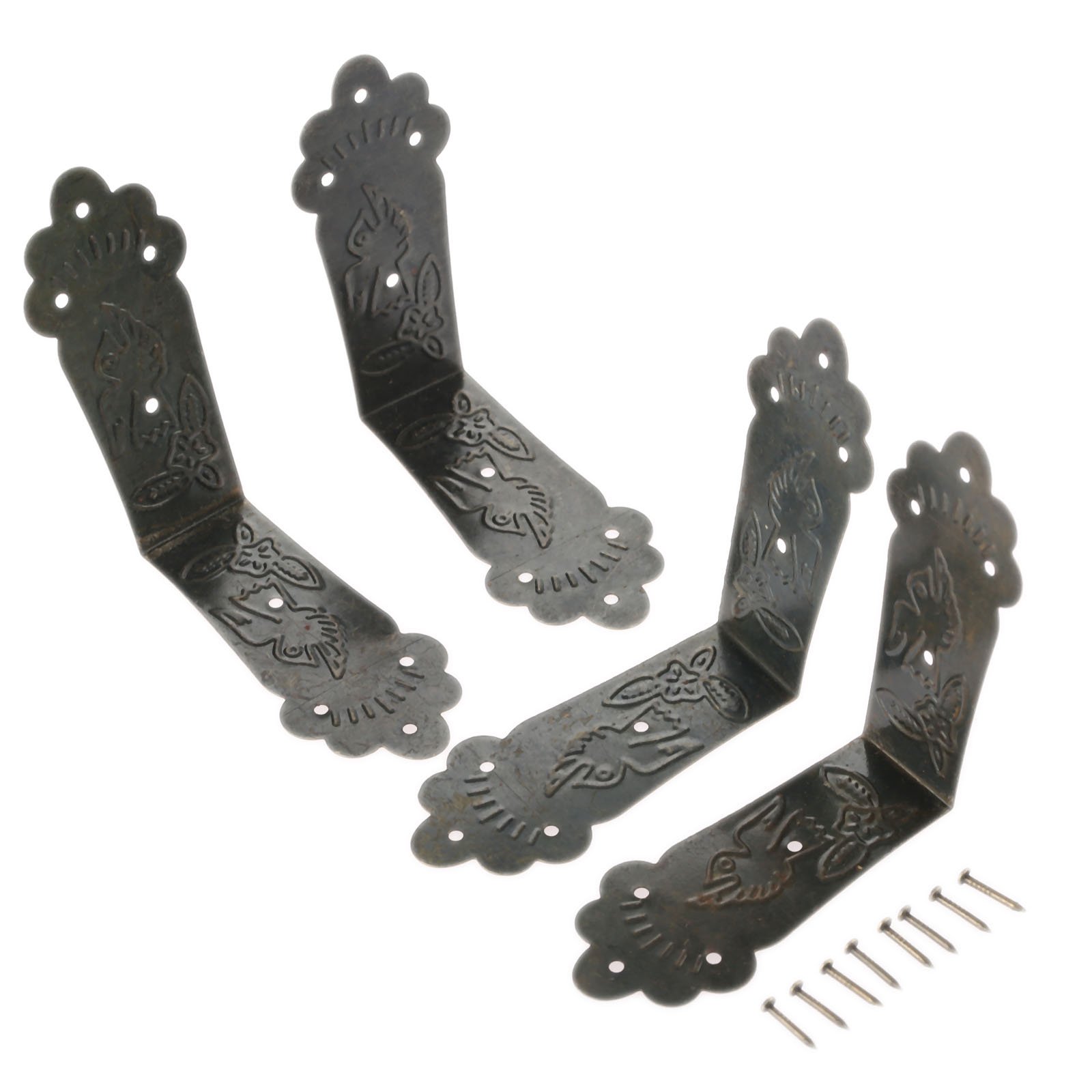 4Pcs Vintage Metal Decorative Corner Bracket Corner Protector Guards Edge Cover for Chest Case Box