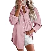 Astylish Women Denim Shirts Button Down Blouse V Neck Casual Tops