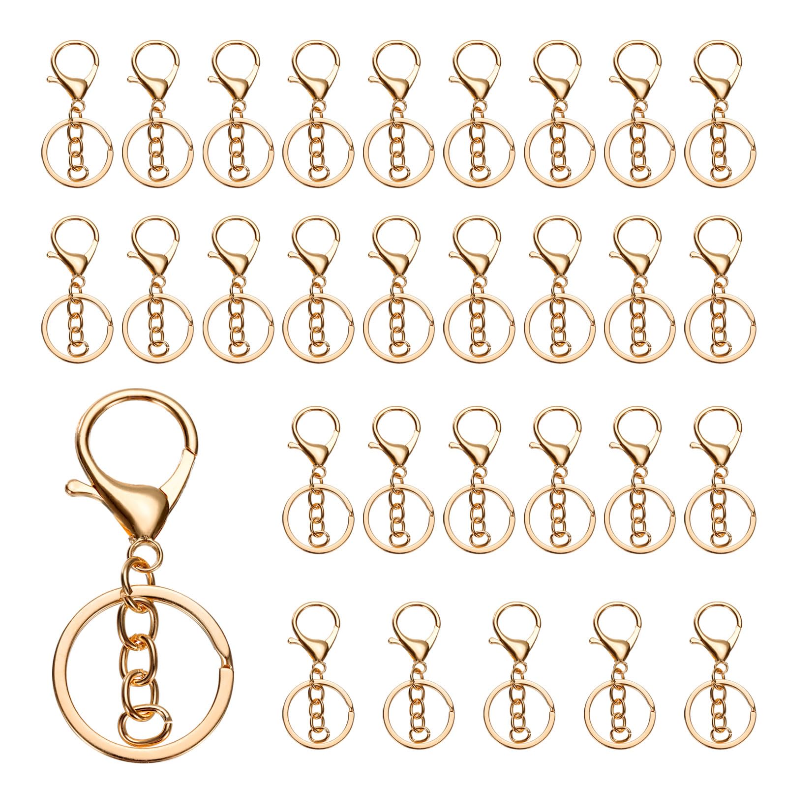 uxcell Lobster Claw Clasps Keychain, 30 Pcs Lobster Claw Clasp Hook with Flat Split Keychain Ring and Chain for DIY Craft Key Chain Accessories, Metal