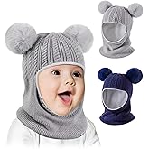Baby Winter Hat Scarf Set 2 Pack, Toddler Beanie Hats Girl Boy with Neck Warmer, Beanie for Kids Knit Warm for Cold Weather