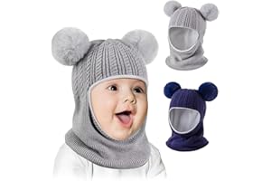 HAITHO Baby Winter Hat Scarf Set 2 Pack, Toddler Beanie Hats Girl Boy with Neck Warmer, Beanie for Kids Knit Warm for Cold Weather